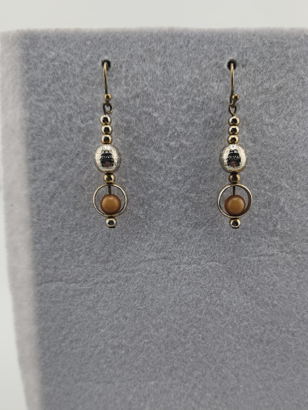 Gold-Tone Droplet Earrings with Beige Accent Beads